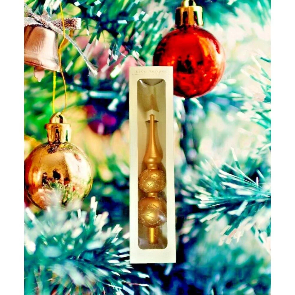 Pier 1 Tree Topper Gold Sparkle Mouthblown Hand-Painted Czech Republic 13